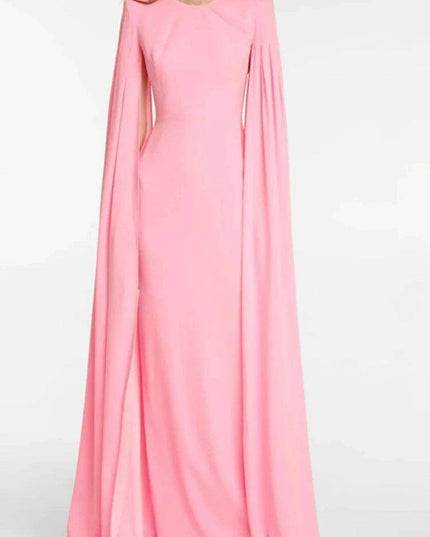 Chic Customizable Blush Evening Gown with Long Sleeves and Structured Shoulders
