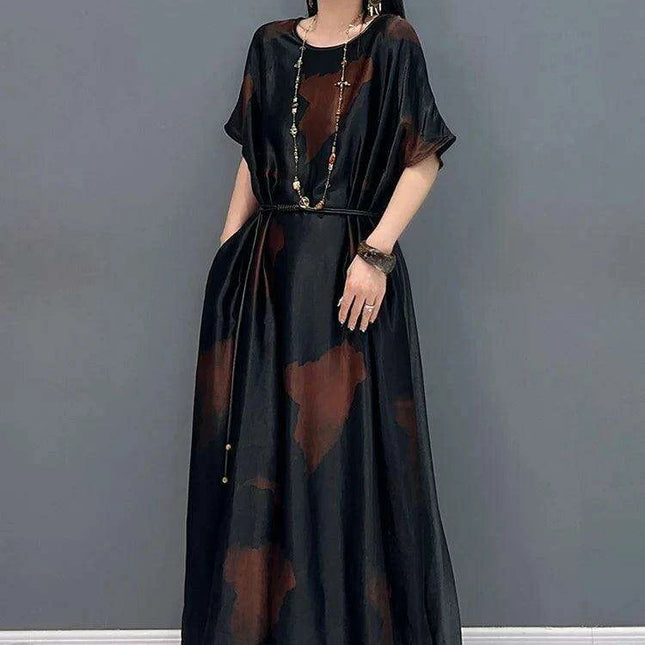 Chic Satin Maxi Dress with Chinese Influences for Women - SHENGPALAE 2024 Summer Collection
