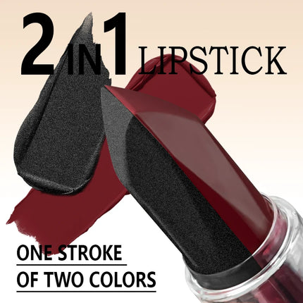Two-Tone Black and Burgundy Glitter Lipstick, Long-Lasting Diamond-Cut Ombre Lip Tint
