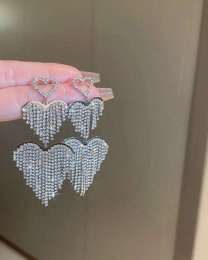 Vibrant Heart-Shaped Crystal Drop Earrings - Dazzling Rhinestone Statement Jewelry for Women with Bold Oversized Charm