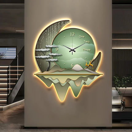 Light Luxury Silent Wall Clock & Lamp | Decorative Living Room Statement Piece