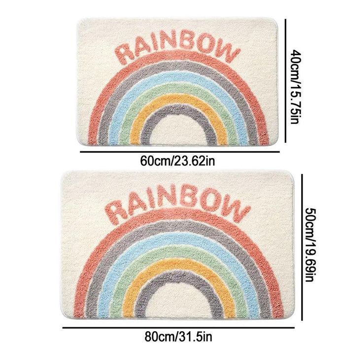 Rainbow Delight Bathroom Rug - Luxurious Faux Cashmere Mat with Anti-Slip Backing