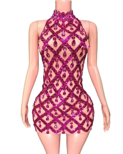 Radiant Rose Pink Sequin Mesh Bodycon Dress - Perfect for Celebratory Occasions