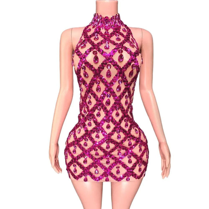 Radiant Rose Pink Sequin Mesh Bodycon Dress - Perfect for Celebratory Occasions