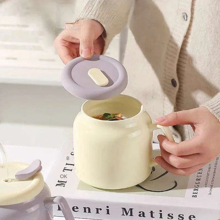 Charming Purple and Beige Ceramic Love Mug Set with Lid and Straw