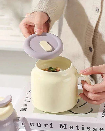 Charming Purple and Beige Ceramic Love Mug Set with Lid and Straw