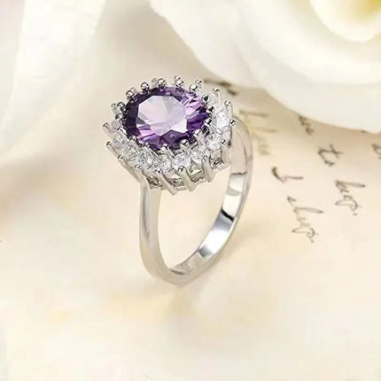 AM S925 Silver Blue Zircon 3.2ct Engagement Ring with Original Charm
