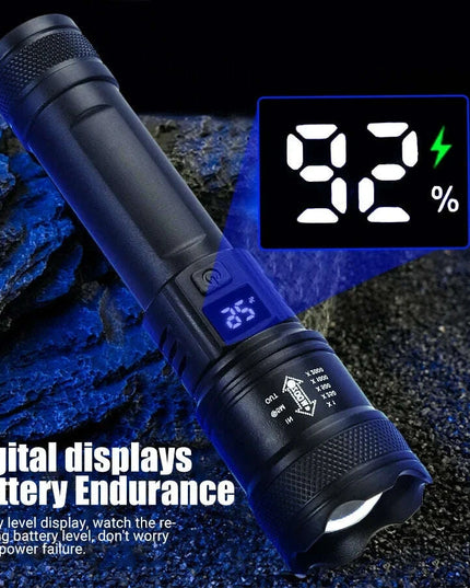 High Strong Power Led Flashlights 2000LM Tactical Torch with Display Light USB Charging Camping Fishing Emergency Zoom Lantern