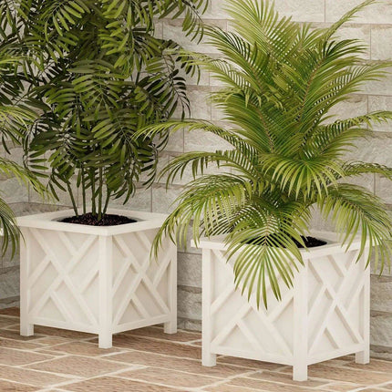 Chic White Lattice Planter Set for an Exquisite Outdoor Transformation