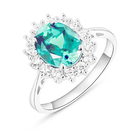 AM S925 Silver Blue Zircon 3.2ct Engagement Ring with Original Charm