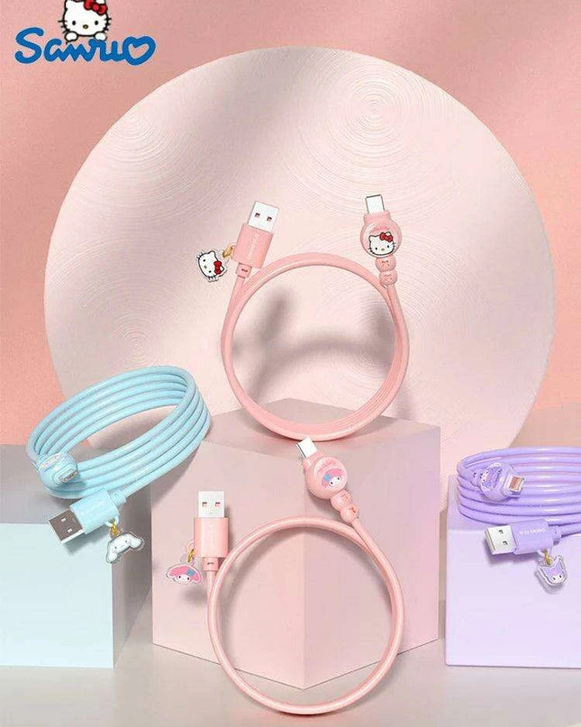 Sanrio Hello Kitty Kuromi Type C Fast Charging Cable - Cinnamoroll Design for iPhone, Huawei, Xiaomi - 100mm Length - TPE + PVC Material - Perfect Gift Boxed