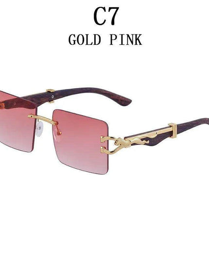 Retro Rimless Sunglasses with Wood Finish and UV Protection