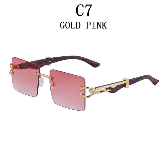 Retro Rimless Sunglasses with Wood Finish and UV Protection