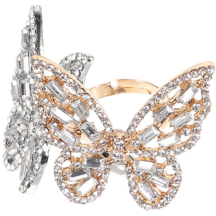 Rhinestone Butterfly Ring Set — 2 Pieces, Alloy & Crystal, Women's