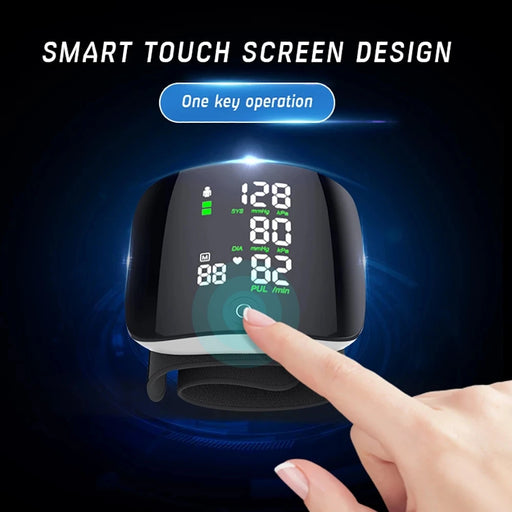 Smart Touch LCD Screen Wrist Blood Pressure Monitor Digital Voice Chargeable Automatic Tonometer Heart Rate Sphygmomanometer