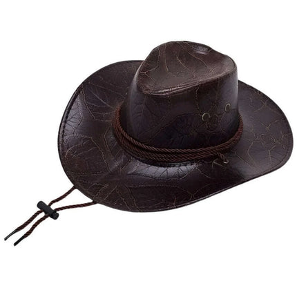 Adventure-Ready PU Leather Cowboy Hat - Stylish Big Brim Fedora for Outdoor Enthusiasts