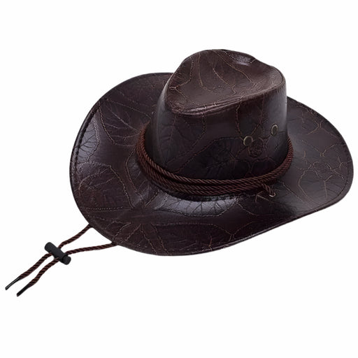 Adventure-Ready PU Leather Cowboy Hat - Stylish Big Brim Fedora for Outdoor Enthusiasts