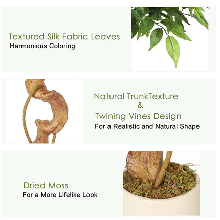 Ficus Tree Artificial, Artificial Plants Indoor In Sturdy White Pot,In