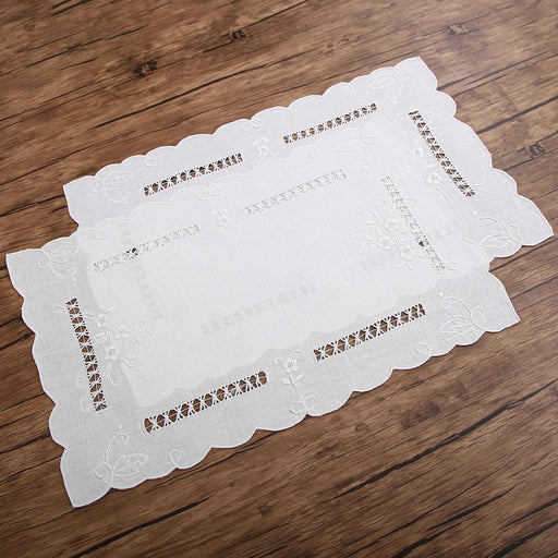 Exquisite Limited Edition Handmade Vintage Floral Embroidered Linen Table Decor Collection - Hemstitched Placemats & Runner Set