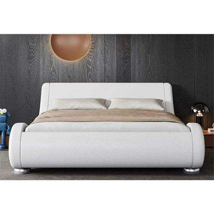 Chic White PU Leather Full-Size Bed Frame with Adjustable Sleigh Headboard for Ultimate Comfort