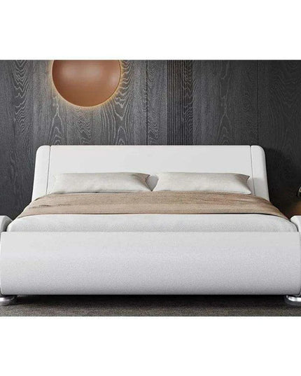 Chic White PU Leather Full-Size Bed Frame with Adjustable Sleigh Headboard for Ultimate Comfort