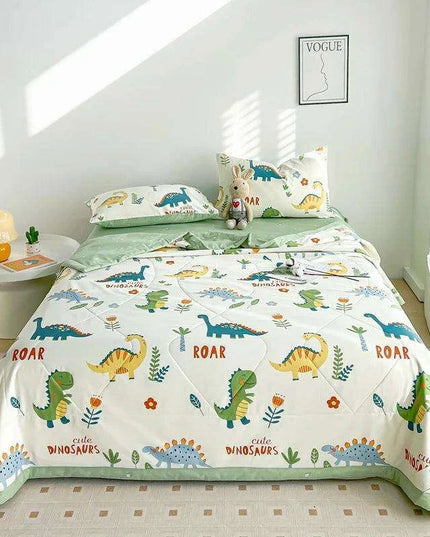 Dinosaur Delight Summer Quilt for Kids - Fun Floral Patterns for Boys' Room Decor