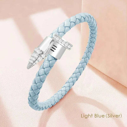 Chic Customizable Leather Nail Bracelet with Dazzling Zirconia - Stylish Women's Accessory