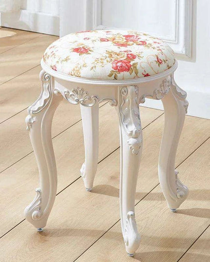 Elegant Silver White Leather Vanity Stool with European Flair