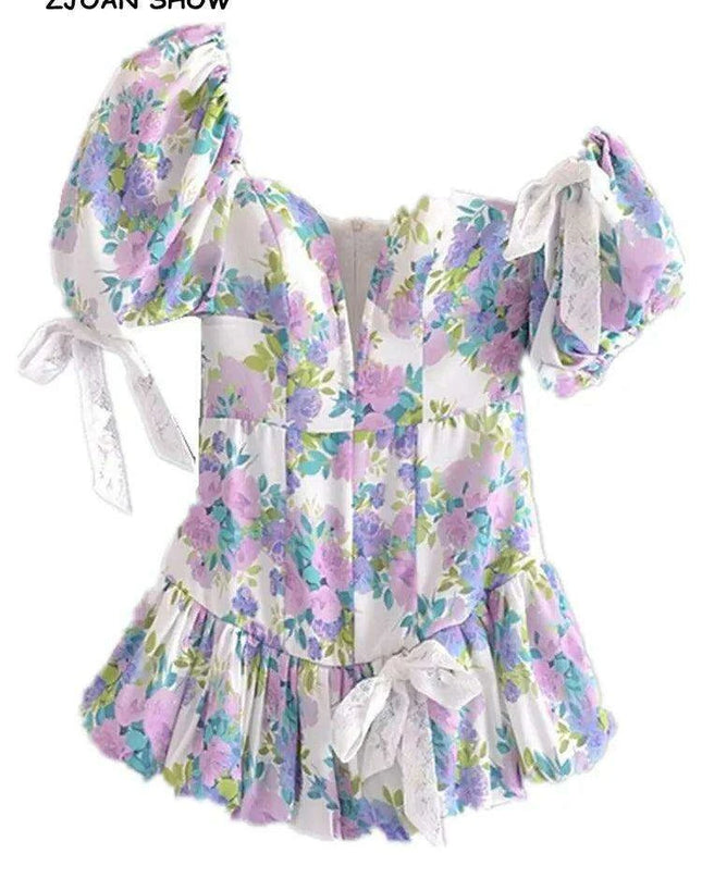 Chic Floral One-Shoulder Mini Dress with Vintage Appeal