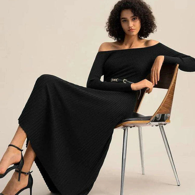 Backless Knit Maxi Dress with Off-Shoulder Design and High Waist