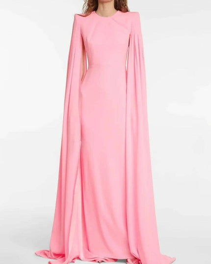 Chic Customizable Blush Evening Gown with Long Sleeves and Structured Shoulders