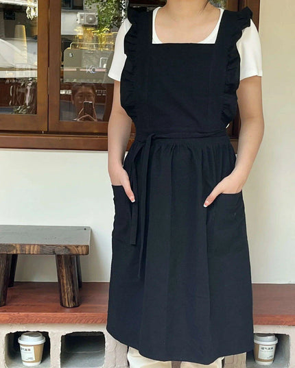Chic Floral Ruffle Kitchen Apron for Women - Luxurious Japanese Washed Cotton Linen