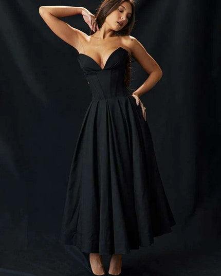 Chic Black Backless A-Line Spaghetti Strap Maxi Dress - Stunning Off-Shoulder Evening Fashion