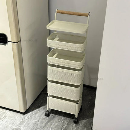 Nordic Stainless Steel Kitchen Trolley with Wheels & Rotating