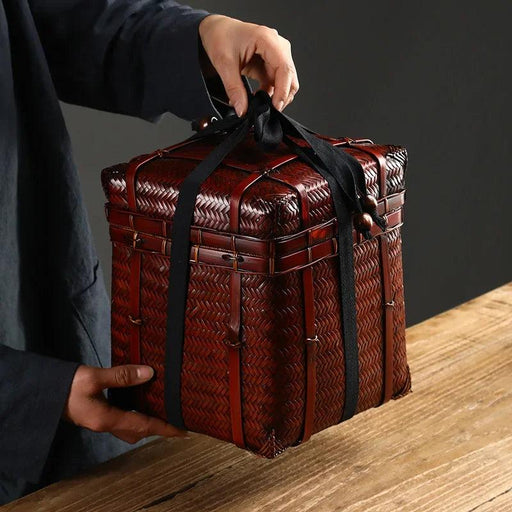 Bamboo Weave Square Storage Trunk - Portable Tea Ceremony Essential