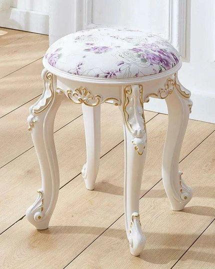 Elegant Silver White Leather Vanity Stool with European Flair