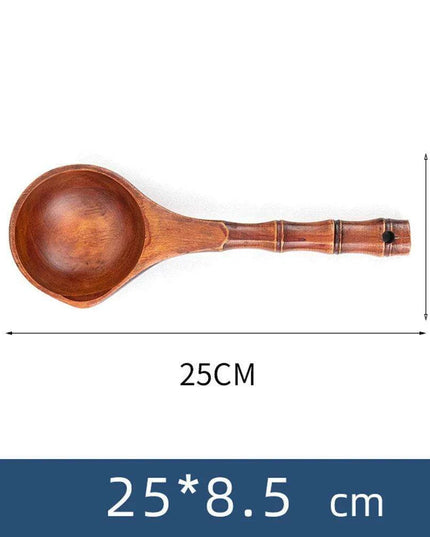 Chic Chestnut Wood Extended Handle Soup Ladle - Sophisticated Cooking Spoon for Your Culinary Space