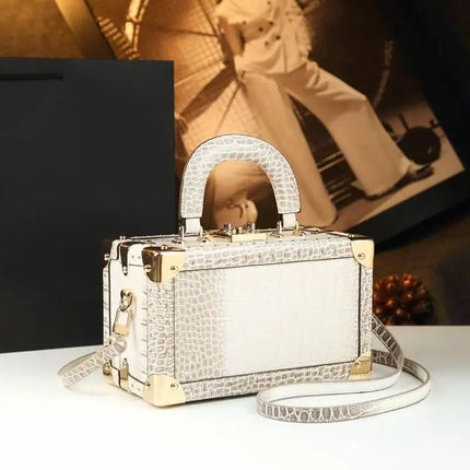 Genuine Leather Box Crossbody Bag — Women’s Shoulder Bag with Gold Hardware