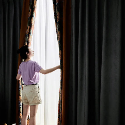 Luxury Thickened Curtains — Nordic Retro Stitching