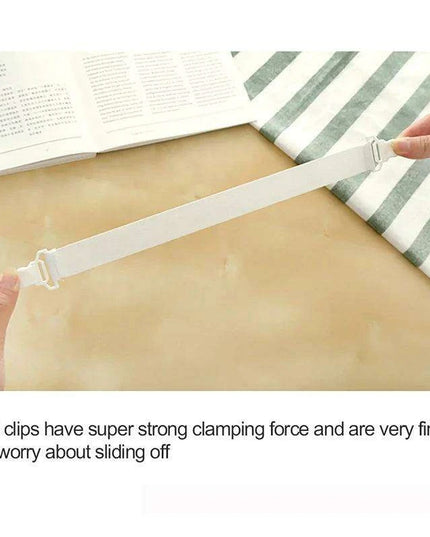 Adjustable 4-Pack White Bed Sheet Grippers - Elastic Clips for Secure Mattress Covers and Blankets