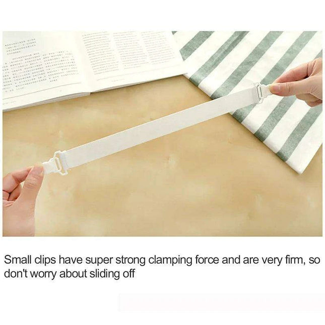 Adjustable 4-Pack White Bed Sheet Grippers - Elastic Clips for Secure Mattress Covers and Blankets