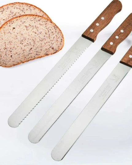 Bakery Master Professional Grade Stainless Steel Bread Slicing Knife Set with Ergonomic Wooden Handles