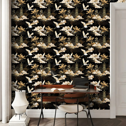 Japanese Crane Peel & Stick Wallpaper — Removable, Waterproof