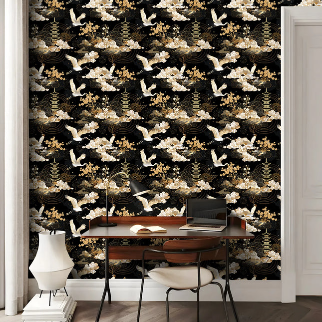 Japanese Crane Peel & Stick Wallpaper — Removable, Waterproof