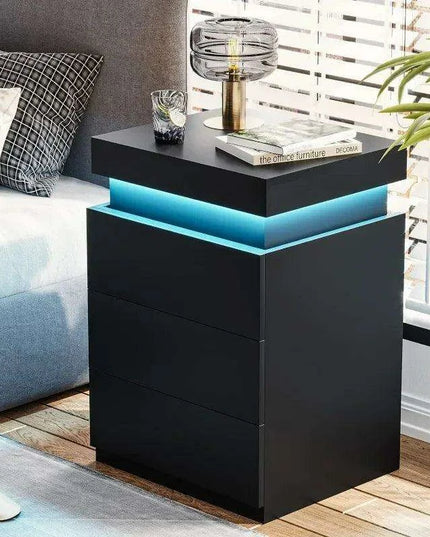 Modern Smart LED Nightstand with Customizable Ambiance and Integrated Charging Station