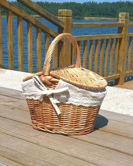 Elegant Dual-Lid Wicker Picnic Basket - Spacious Handcrafted Storage Solution