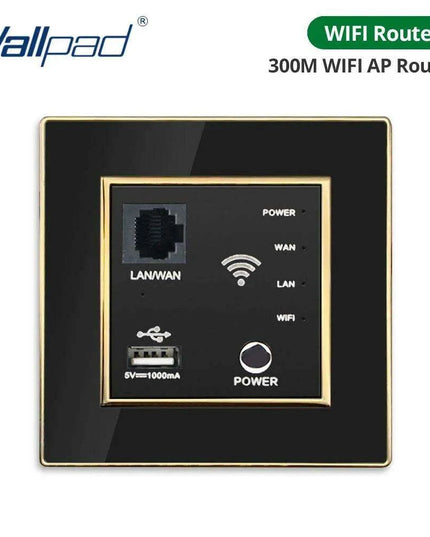 Luxurious Black Acrylic Switch Panel with Gold Accents & Universal Sockets - 220V, Multi-Gang, Modern Design - Illuminated Control Panel with USB Charging Feature