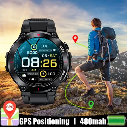 2024 GPS Smart Watch for Men - Waterproof Outdoor Sport Fitness Tracker with Blood Pressure Monitor and 480mAh Battery