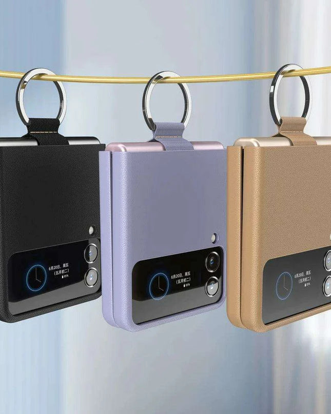 Luxurious Cowhide Leather Wallet Case with Lanyard for Samsung Galaxy Z Flip 3 - Premium Quality Design