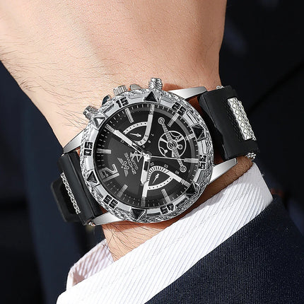 Men’s Arabic Dial Quartz Watch & Accessory Set — 4-Piece Gift Set